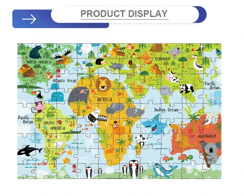 Custom 180-pcs kids learning world map puzzle for educational