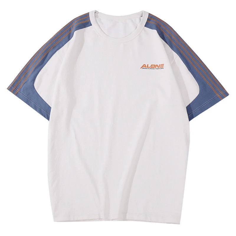 Custom logo Unisex Contrast Sleeve Stitching Short sleeve t shirts