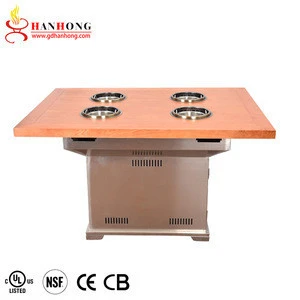 Custom Wood Tabletop Square Commercial Korean Electric Dining Smokeless Hotpot Table Restaurant Hot Pot Table
