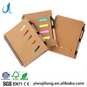 customised logo Kraft blank cover white lined inner paper spiral notebook with pen colorful sticky notes divider
