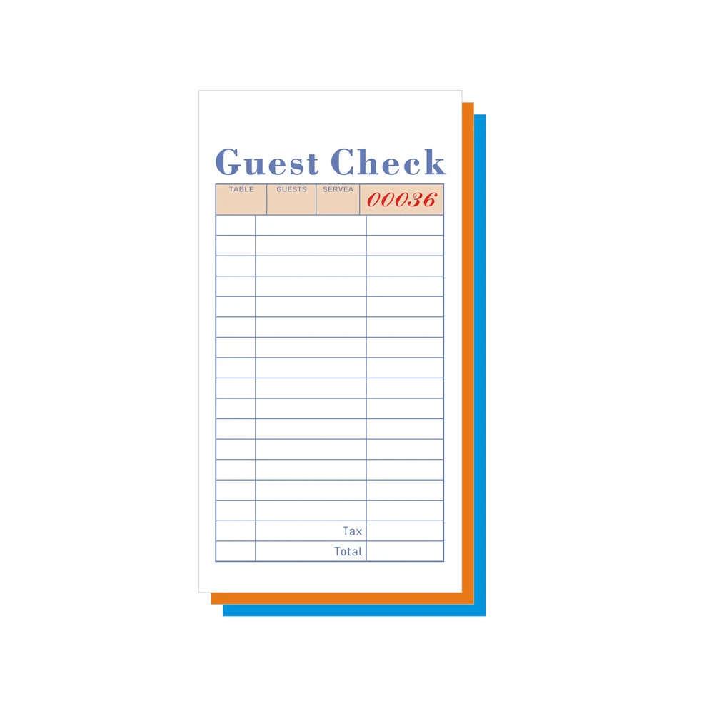 Customizable restaurant carbonless guest check,duplicate book, waiter order pad book