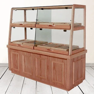 Customized Bread Showcase with LED Light Bread Display Cabinet for Bakery Cake Store Wood Glass Commercial Shelf