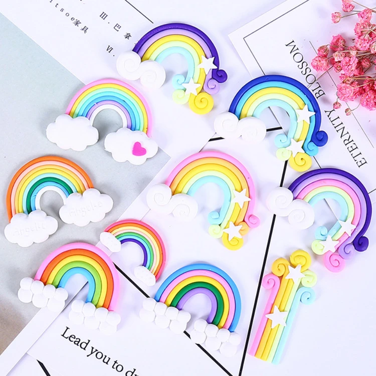 cute diy accessories flatback colored simulation polymer clay rainbow craft