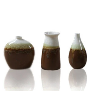 Decorative small flow of glazed cracked ceramic vase set of 3