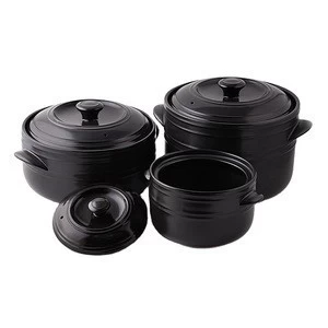 Different Size Large Capacity Black Two Handle Porcelain Soup Tureen Ceramic Warmer Casserole Set with Lid