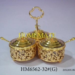 Dinnerware luxury metal frame glass sugar spice hanging jar with lid spoon