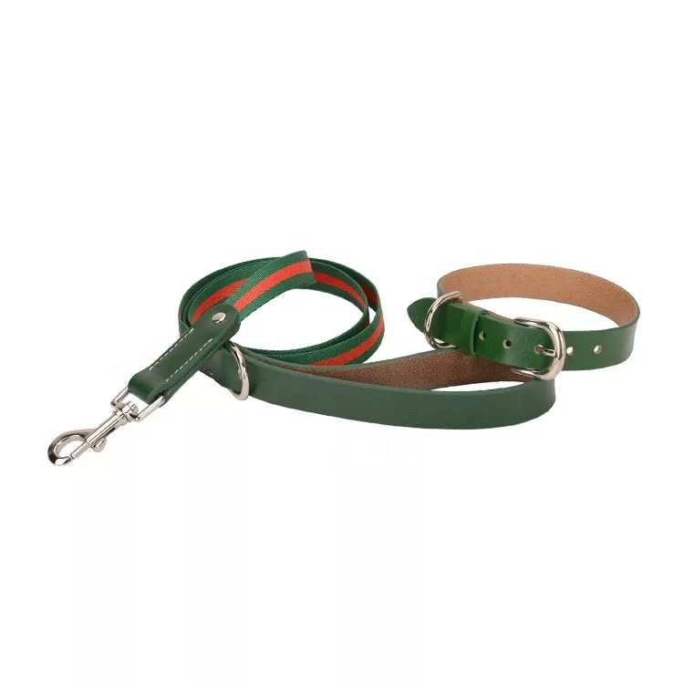Dog Collar and Leash Set High Quality Cowhide Printed Webbing Dog Collar in Bulk Soft Touch Leather Dog Collar and Leash