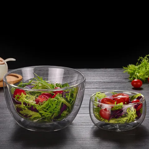Buy Double Wall Glass Salad Bowl Double Ironing Glass Cute Creative ...