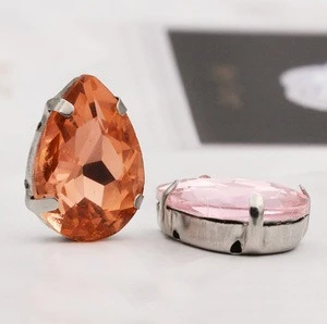 Drop Shape Glass Rhinestones With Claw Sew On Teardrop Crystal Stone Strass Diamond Metal Base Buckle Wedding Decoration Z63