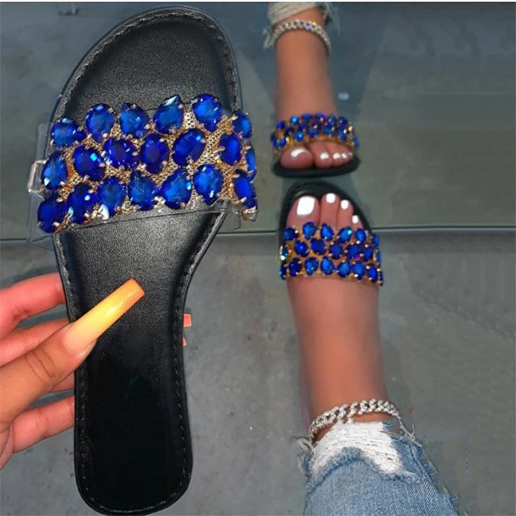 drop shipping summer flat rhinestone slippers for women ladies slides female footwear
