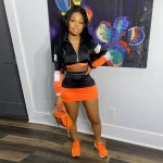 Dvacaman 2021 New Arrivals Casual Splicing Bodycon Long Sleeve Crop Tops and Slim Skirts 2 Piece Set Summer Women Clothing Dress