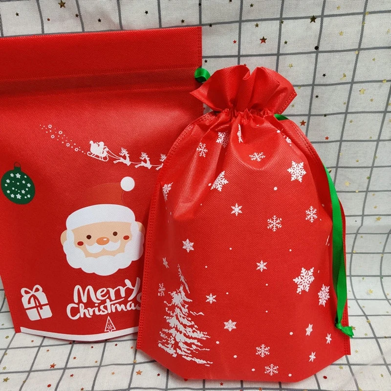 Eco Friendly Cheap Cute Small Bag 2021 New Manufacturers Custom Made Christmas Bunch Mouth Drawstring Non Woven Gift Bag