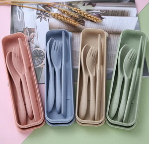 Eco Friendly Wheat Straw Kids Travel Flatware Sets Biodegradable Spoon Fork knife And Spoon Set Wholesale