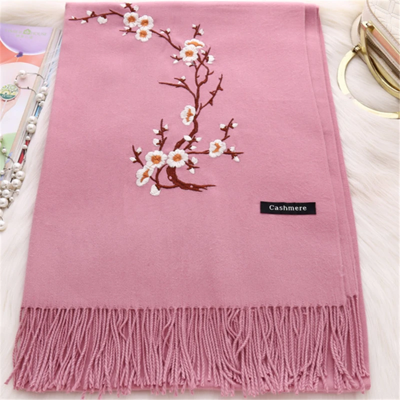 Embroidery flowers Winter Scarf Double Sides Cashmere women Scarf And Shawls