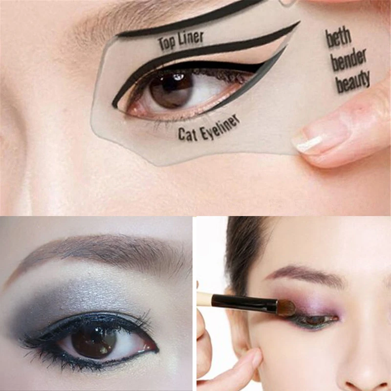 ES07 2pcs Eyeliner Stencil Cat Eye Fish Tail Double Wing Eyeliner Stencil Models Template Shaping Tools Eyebrows Template Card
