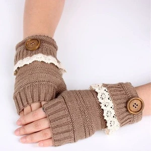 European American wool gloves Lace button open finger warm Hand knitted gloves