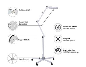 Facial LED magnifying lamp with adjustable Gooseneck Standing Light for Beauty salon