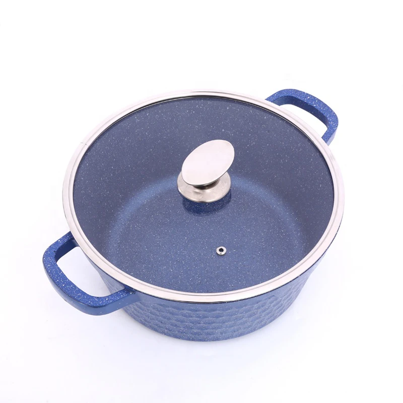 Factory price Die Cast Aluminium Classic Blue Induction Bottom Non Stick Casserole soup pan with Glass Lid