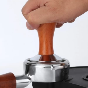 Factory sales dispenser color solid wood bamboo handle stainless steel espresso dispenser press plate coffee cloth powder hammer