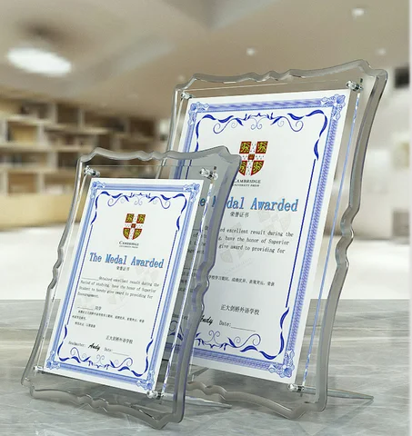 Factory Wholesale Creative Crystal Photo Frame 6 Inch 7 Inch A4 Patent Certificate Frame Bedside Transparent Photo Frame