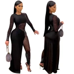 fashion ladies dresses sequin  club wear skinny see through long sleeve evening dress women