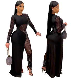 Fashion Ladies Dresses Sequin Sexy Club Wear Skinny See Through Long Sleeve Evening Dress Women