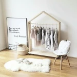 Fashion Nordic Style Wooden Children Coat rack with wheels