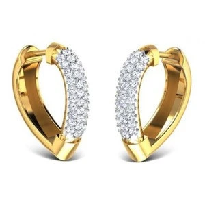 Fine Jewelry 18 Kt Real Solid Yellow Gold IGI Certified 100% Natural Genuine Diamonds Huggie Hoop Earrings