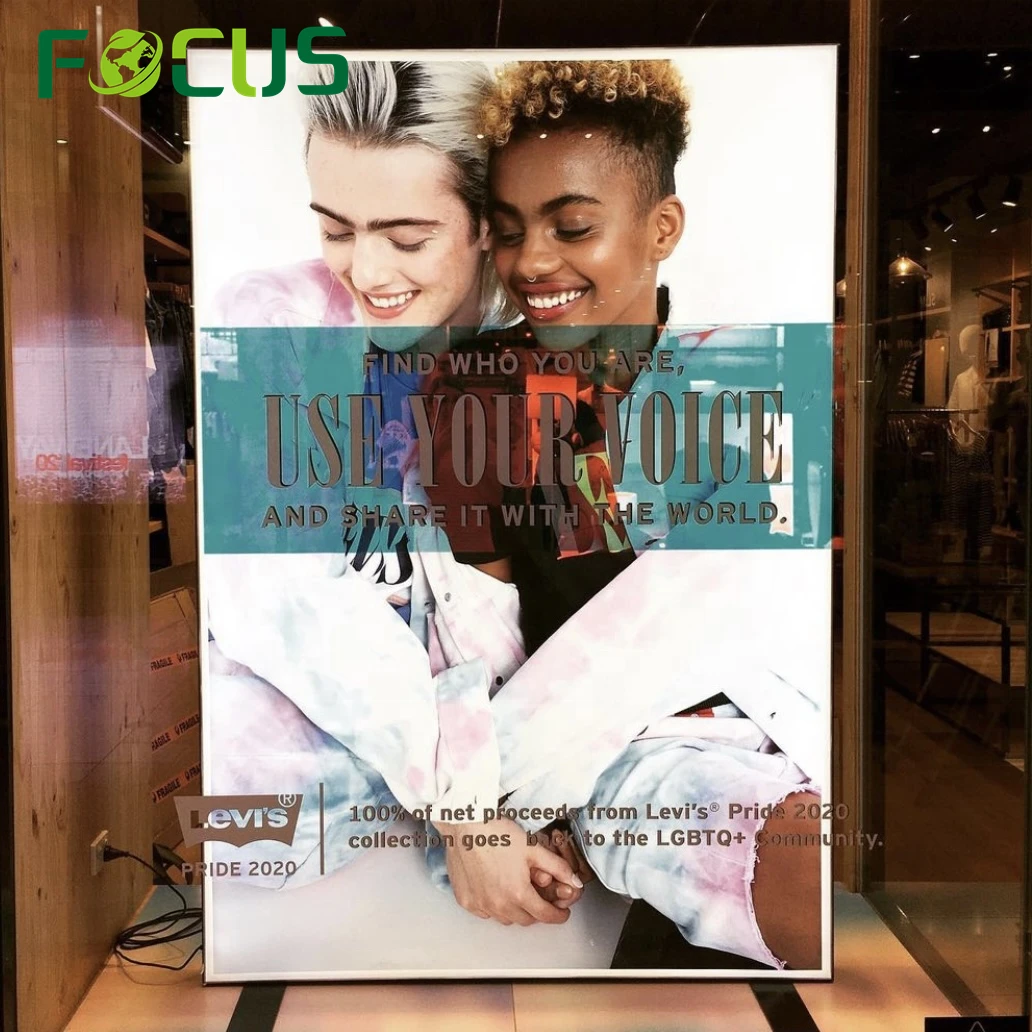 Focus Indoor Shop Customized UV Poster Printing Aluminum profile Tension Frameless fabric LED Slim Light Box