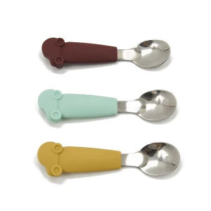 Food Grade Fashion Car Shape Fancy Food Grade Silicone Handle Stainless Steel Baby Spoon
