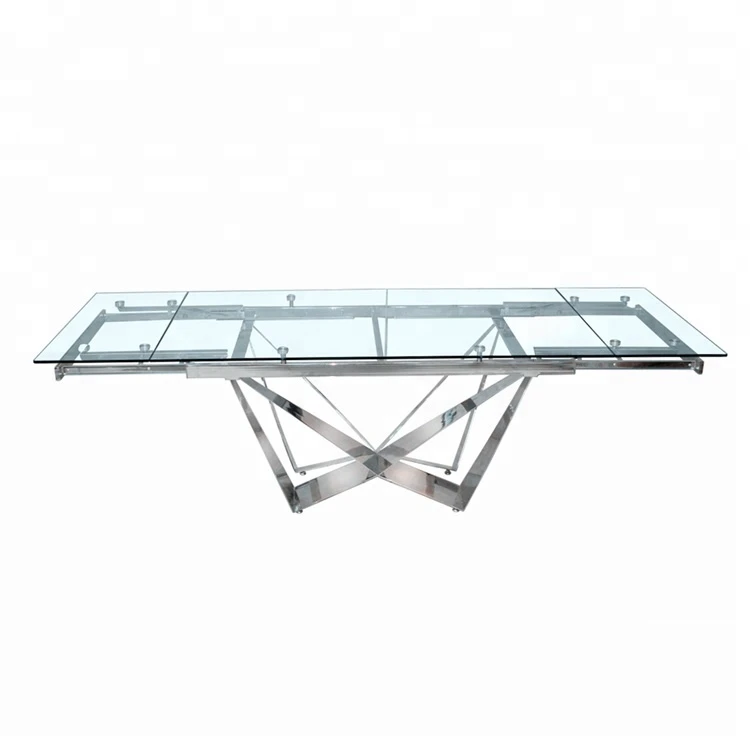 Foshan Stainless Steel Frame 12Mm Tempered Thick Tempered Glass Dining Table