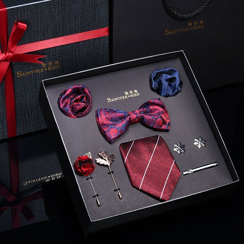 Free Shipping One MOQ Men&#x27;s Tie Set Luxury Gift Box Silk Tie Necktie Set for Men