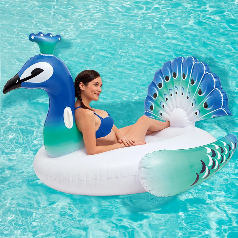 Funny PVC Inflatable Ride On Peacock Pool Float Summer Outdoor Water Play Equipment Toys For kids and adult