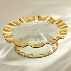 Gold border Ruffled Pedestal Cake tarts appetizers clear glass dishes stand