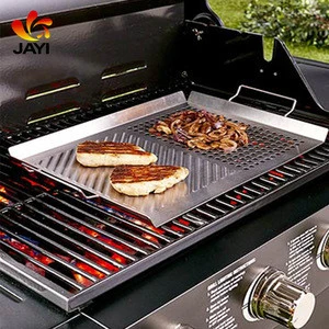 Grill Pan Dual Grilling Grid Plank Saver Tray 2 in 1 BBQ Grill Topper