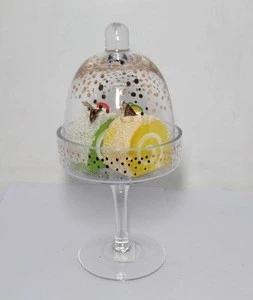hand blown clear colored glass cake dessert plate and dome stand