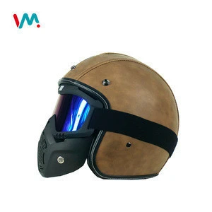 Hand made full face leather vintage motorcycle helmet for adults