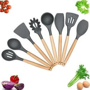 Hand Wash Wooden and Silicone Cooking Utensils Set, kitchen accessories set utensil 8 Packs  for cooking