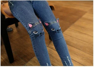 Hao Baby 2019 Children In The Spring And Autumn Girl Baby Cat Jeans Embroidered Render Pants