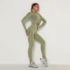 HEHE Female Seamless High Waist Yoga Set Pants Suit Matching Legging and Tops with Long Sleeve Shirt