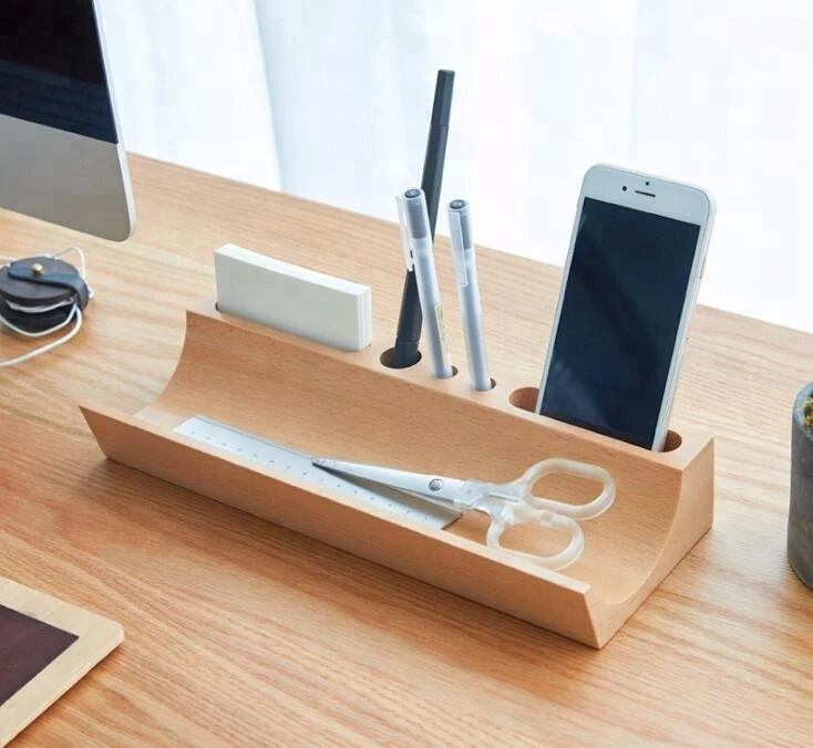 high quality custom novel design desk top wooden pen container