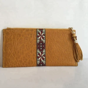 High Quality Wholesale Custom bamboo tassel ladies leather wallet purse