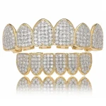 Hip Hop Personality Grillz Teeth Six Teeth Full Diamond Top Bottom Teeth Set with Zircon Iced Out Custom Grillz for Men Women