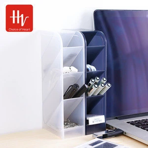 HONVEY 4 Grids Multi-function Stationery Storage Box Holder Plastic Office Desk Tableware Organizer