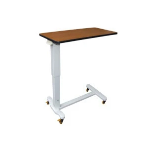 Hospital height adjustable over-bed tray table with wheels  patient over bed table moveable