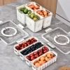 Hot New 4-Grid Plastic Food Storage Container PET Lid Handle Refrigerator Preserved Veggie Tray Preservation Storage Box