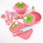 Hot sale new style role play toy wooden cooking utensils wooden pot toys wooden toys pot set for kids