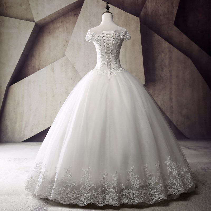 Hot sale real photos Customized crystal beaded puffy  ball gown Wedding dress bridal gown with short sleeve MWB11