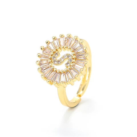 Hot Sales Trendy Jewelry 18k Gold Plated Alphabet Zircon Finger Rings Women Cubic Zirconia CZ Letter Initial Vintage Ring Women