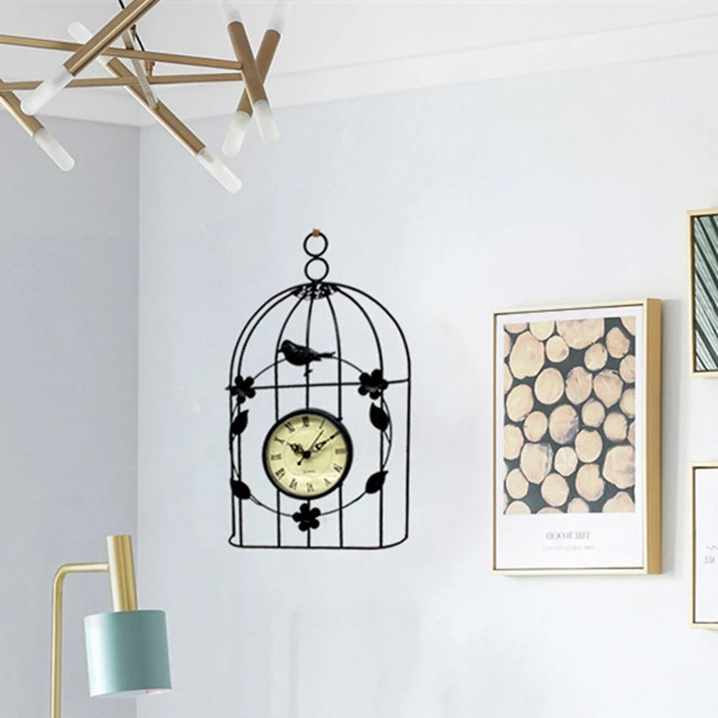 Hot selling Faddish Product Originality Home Stereoscopic Birdcage Iron Art Home Furnishing Wall Clocks